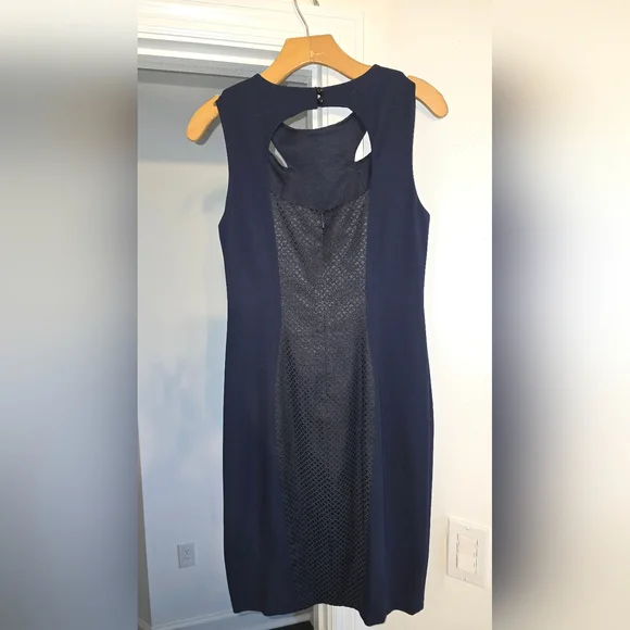 Cache Dress Womens Sleeveless Blue Textured Sheath Open Back Date Night Size 6 - Picture 4 of 10